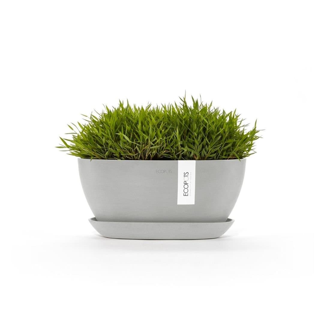 Ecopots Sofia White Gray Pot/Saucer, image 1 of 3
