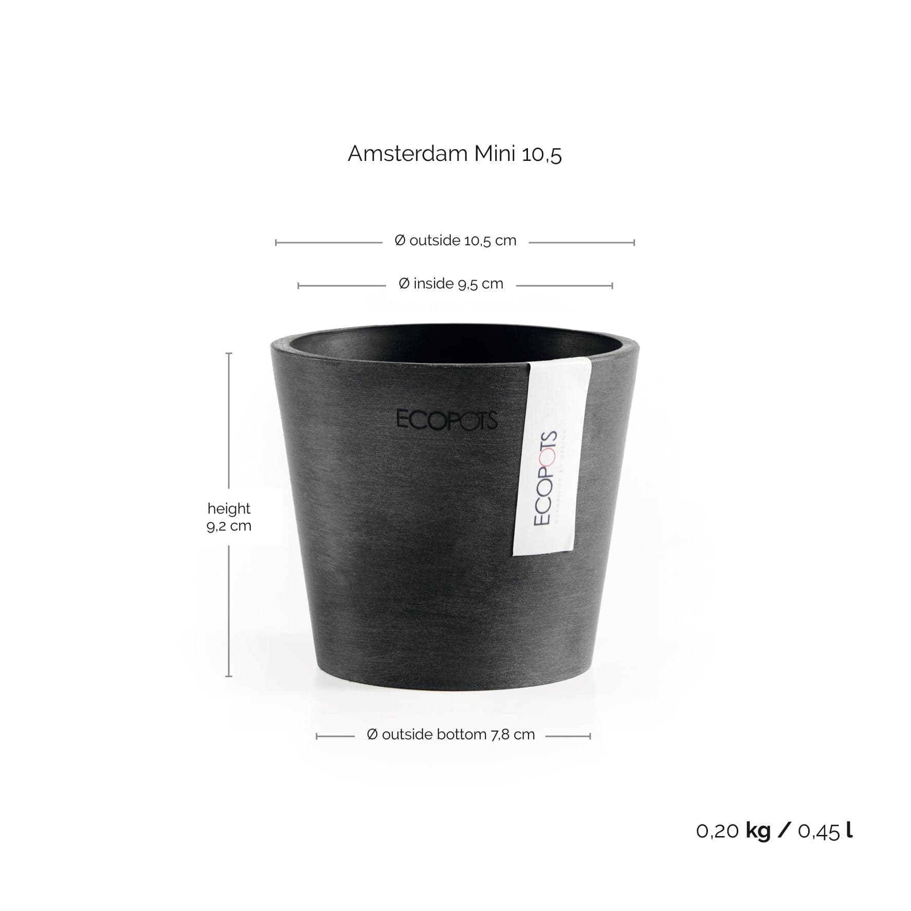 Ecopots Amsterdam Mini Pot Dark Gray, image 1 of 8