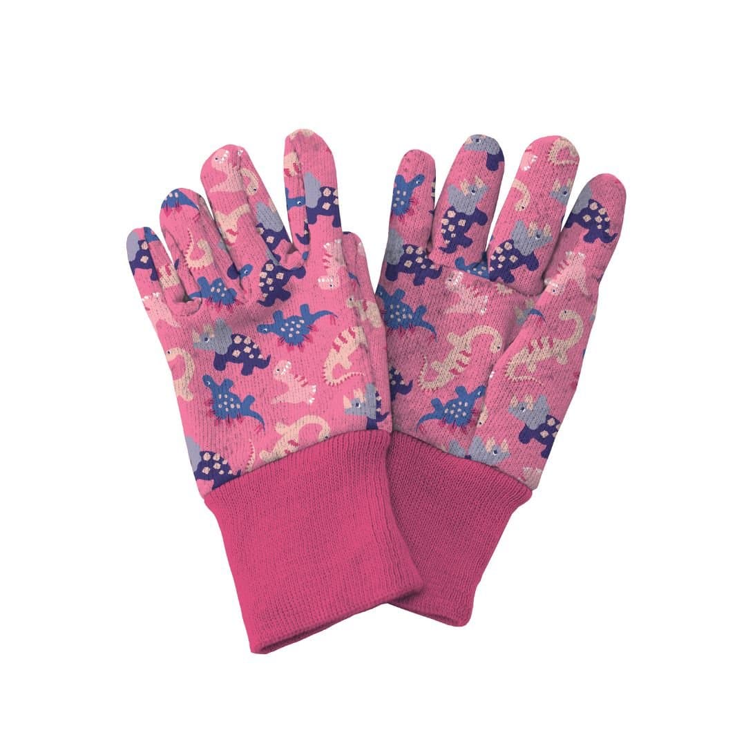 Kids Gardening Gloves Dinosaur Pink, image 1 of 2